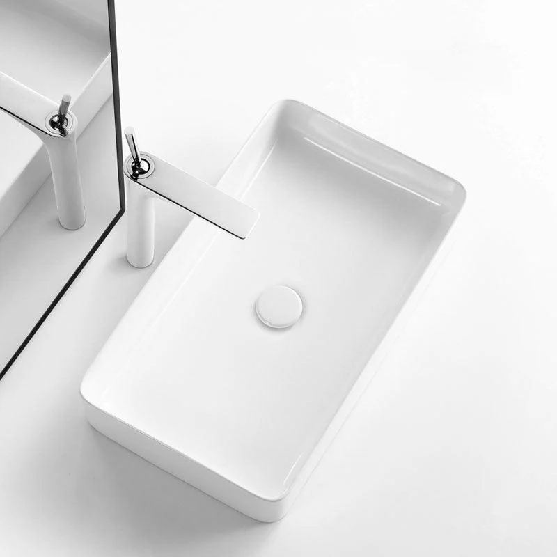 White Bathroom Sink Ceramic Rectangular Bathroom Sink with Tap -Bathlova