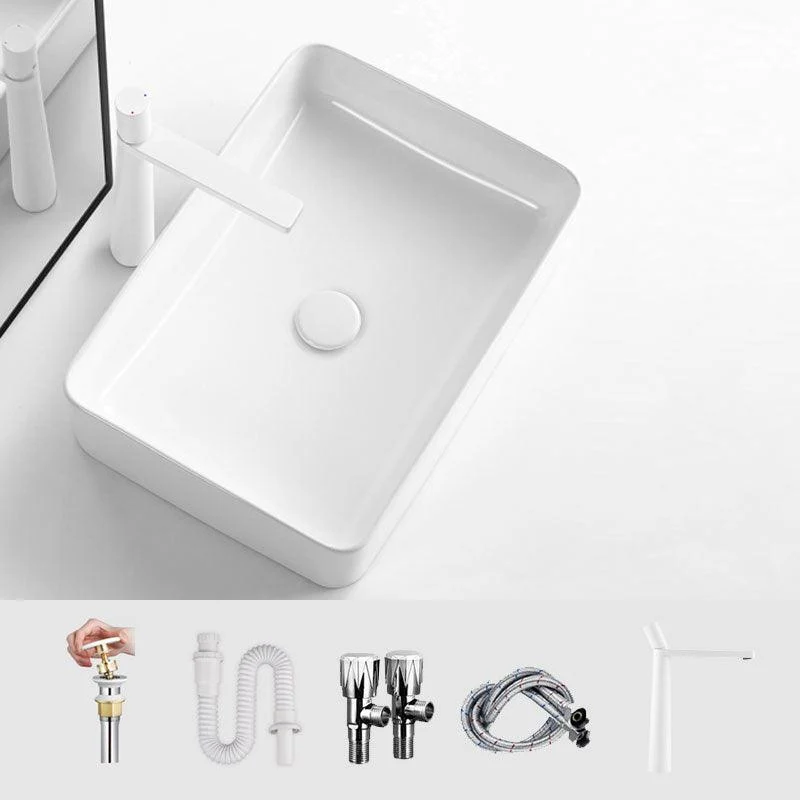 White Bathroom Sink Ceramic Rectangular Bathroom Sink with Tap -Bathlova