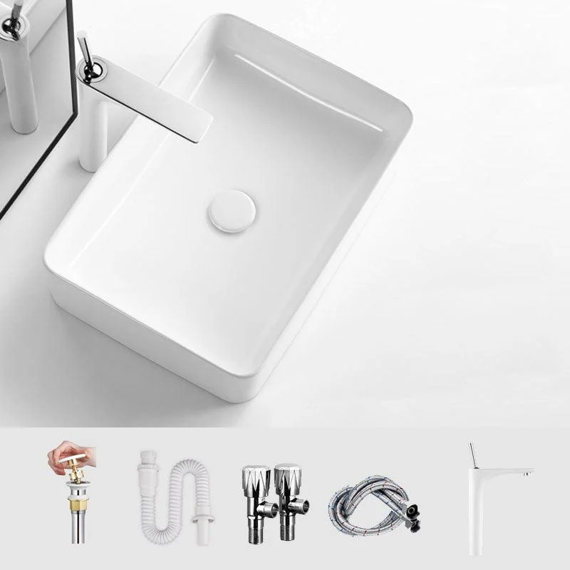 White Bathroom Sink Ceramic Rectangular Bathroom Sink with Tap -Bathlova