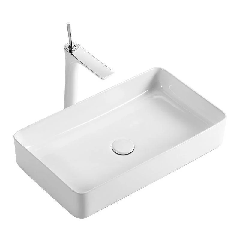 White Bathroom Sink Ceramic Rectangular Bathroom Sink with Tap -Bathlova