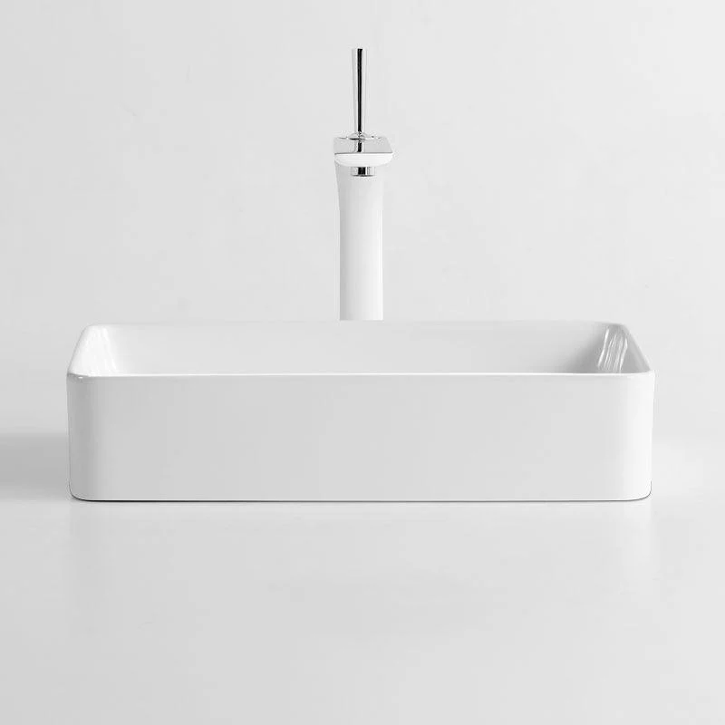 White Bathroom Sink Ceramic Rectangular Bathroom Sink with Tap -Bathlova