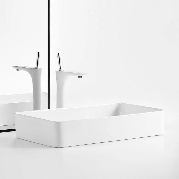 White Bathroom Sink Ceramic Rectangular Bathroom Sink with Tap -Bathlova