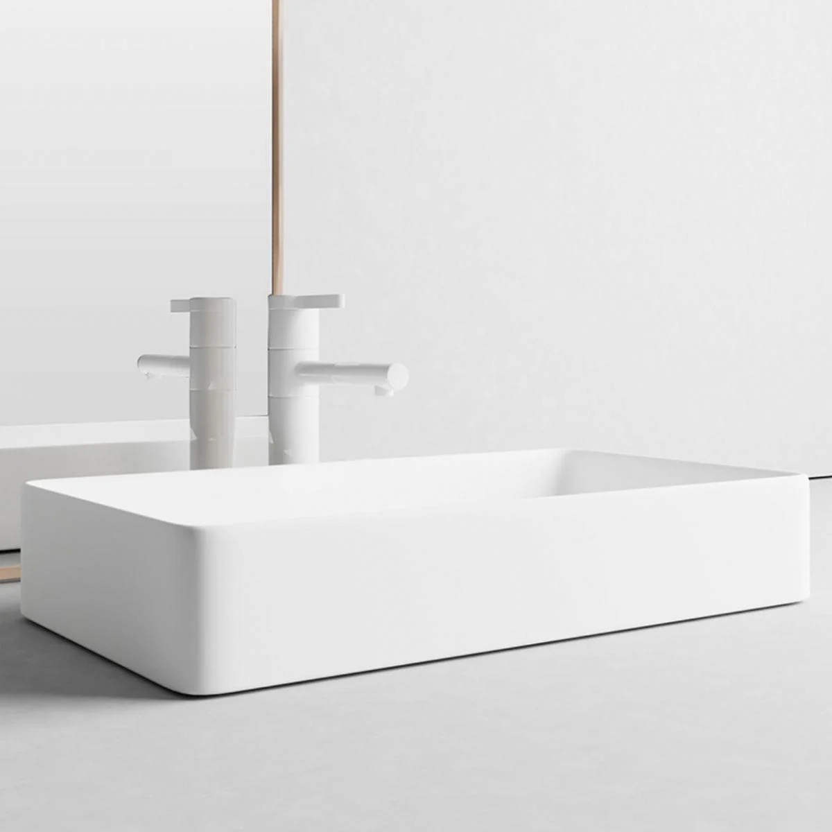 White Bathroom Sink Rectangular Porcelain Tap Bathroom Sink with Overflow -Bathlova