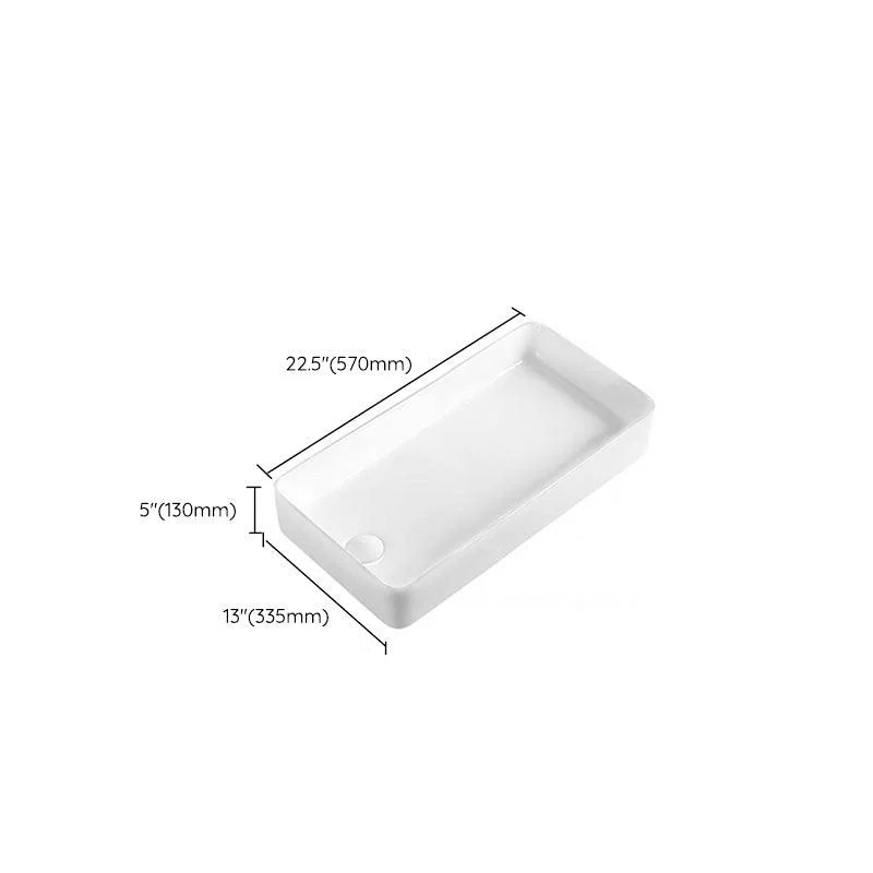 White Bathroom Sink Rectangular Porcelain Tap Bathroom Sink with Overflow -Bathlova