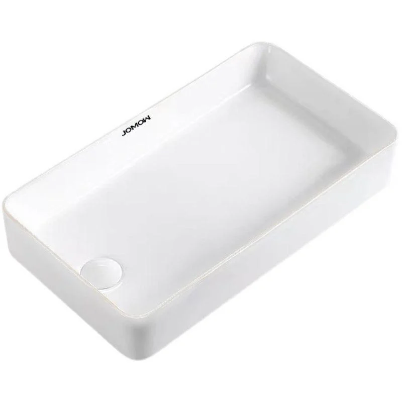 White Bathroom Sink Rectangular Porcelain Tap Bathroom Sink with Overflow -Bathlova