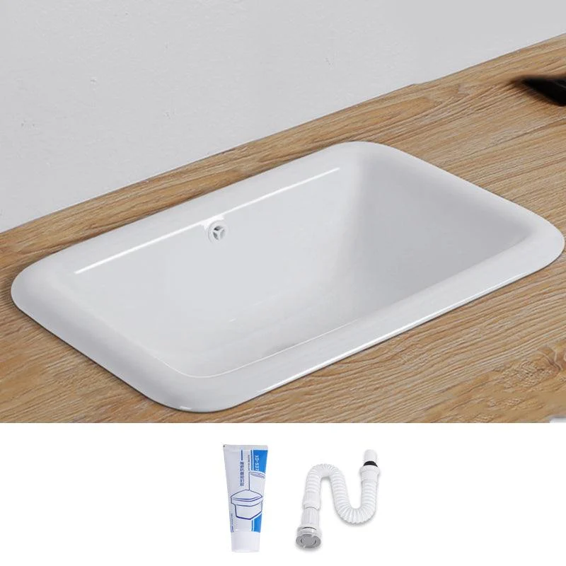 White Drop-in Bathroom Sink Porcelain Wash Stand with Shut-Off Valve -Bathlova