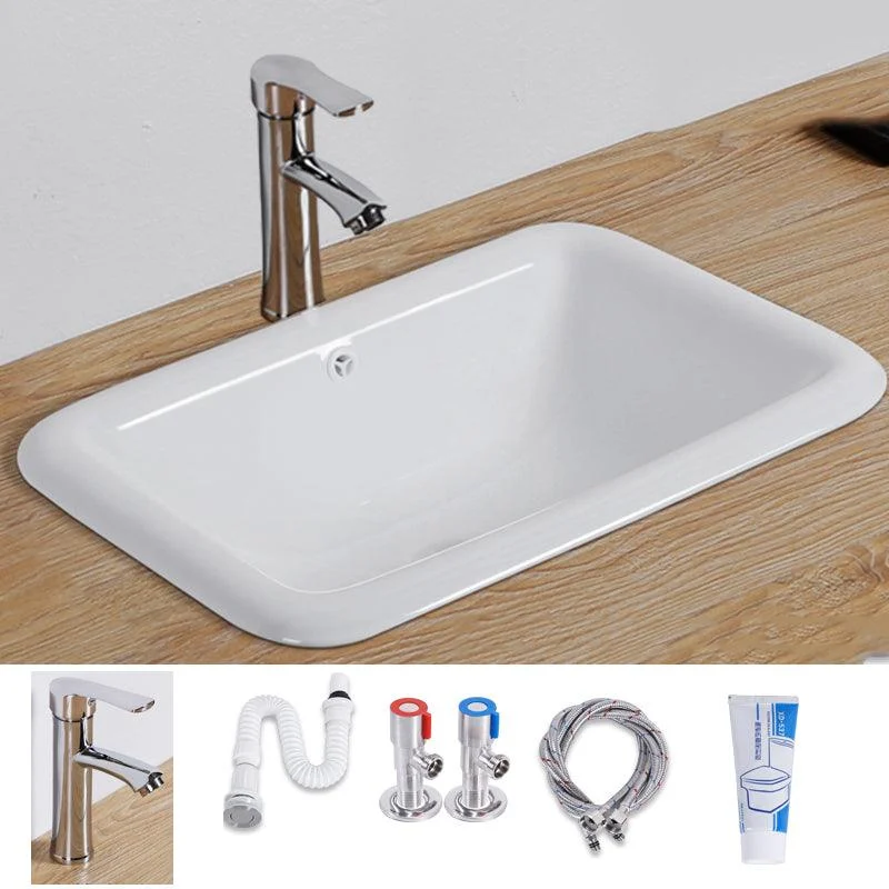 White Drop-in Bathroom Sink Porcelain Wash Stand with Shut-Off Valve -Bathlova