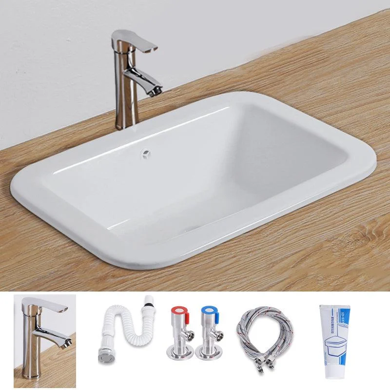 White Drop-in Bathroom Sink Porcelain Wash Stand with Shut-Off Valve -Bathlova