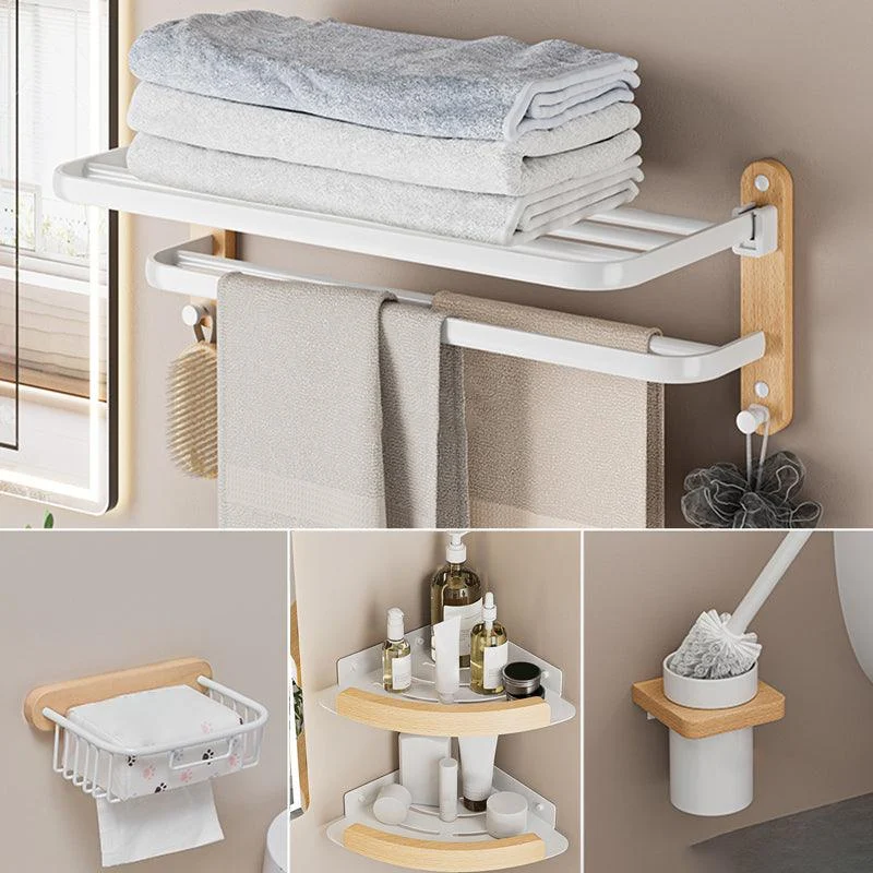 White Metal and Solid Wood Bathroom Accessories Hardware Set -Bathlova