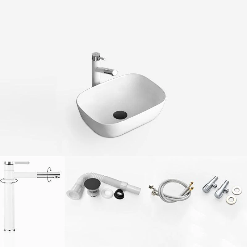 White Modern Sink Washroom Ceramic Rod Handle Tap Bathroom Sink -Bathlova