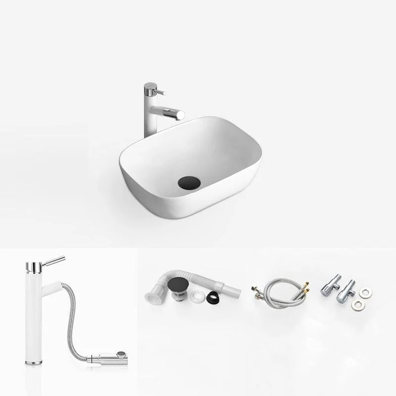 White Modern Sink Washroom Ceramic Rod Handle Tap Bathroom Sink -Bathlova