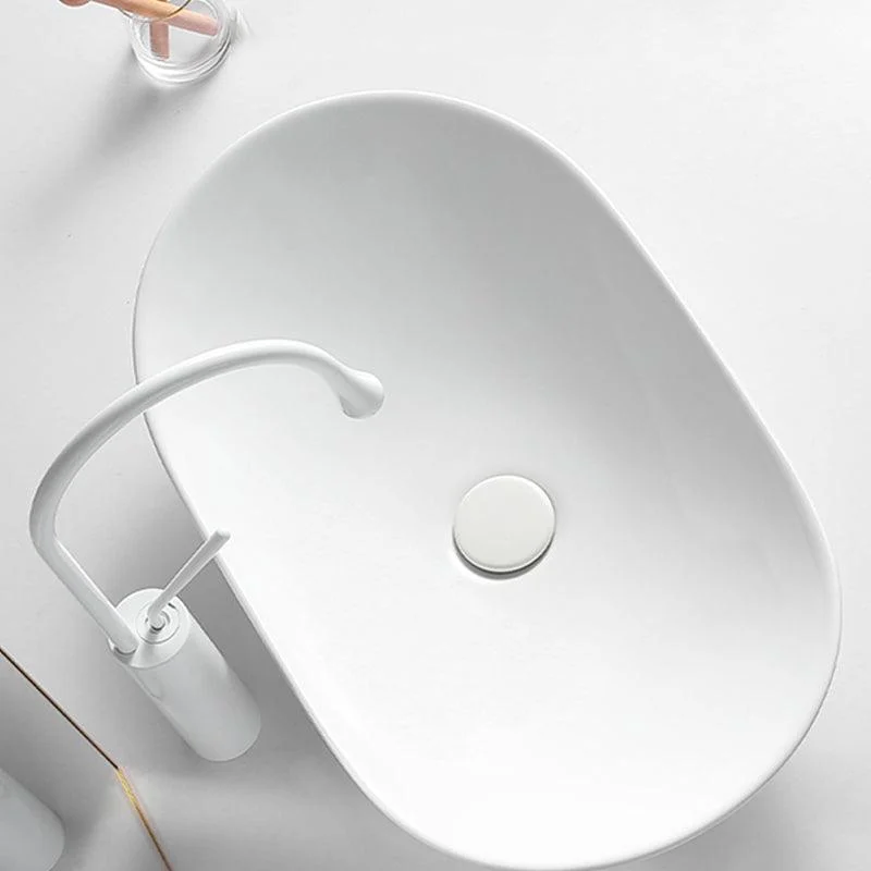 White Oval Vessel Sink Modern Style Porcelain Basin Sink with No Craftsmanship -Bathlova