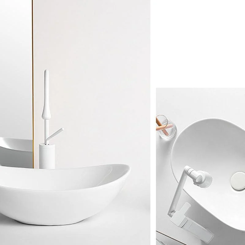 White Oval Vessel Sink Modern Style Porcelain Basin Sink with No Craftsmanship -Bathlova