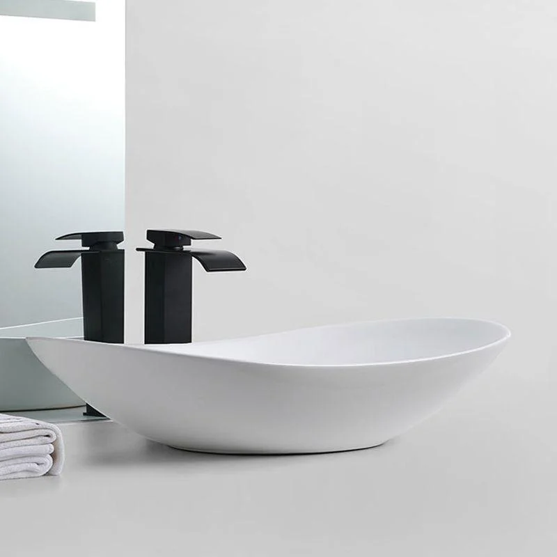 White Oval Vessel Sink Modern Style Porcelain Basin Sink with No Craftsmanship -Bathlova