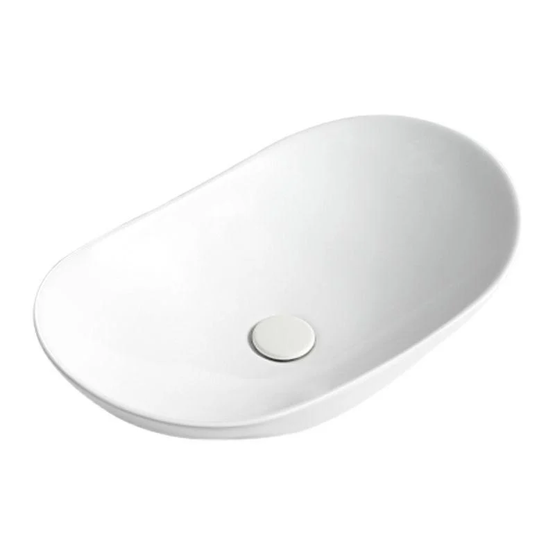 White Oval Vessel Sink Modern Style Porcelain Basin Sink with No Craftsmanship -Bathlova