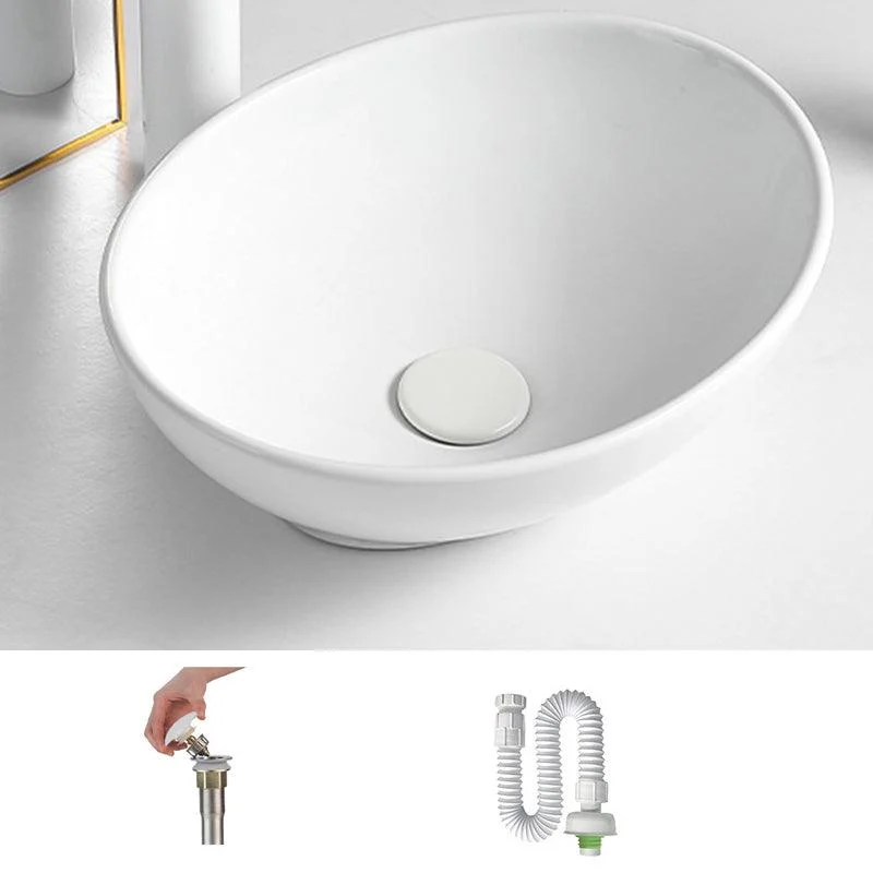 White Oval Vessel Sink Modern Style Porcelain Basin Sink with No Craftsmanship -Bathlova