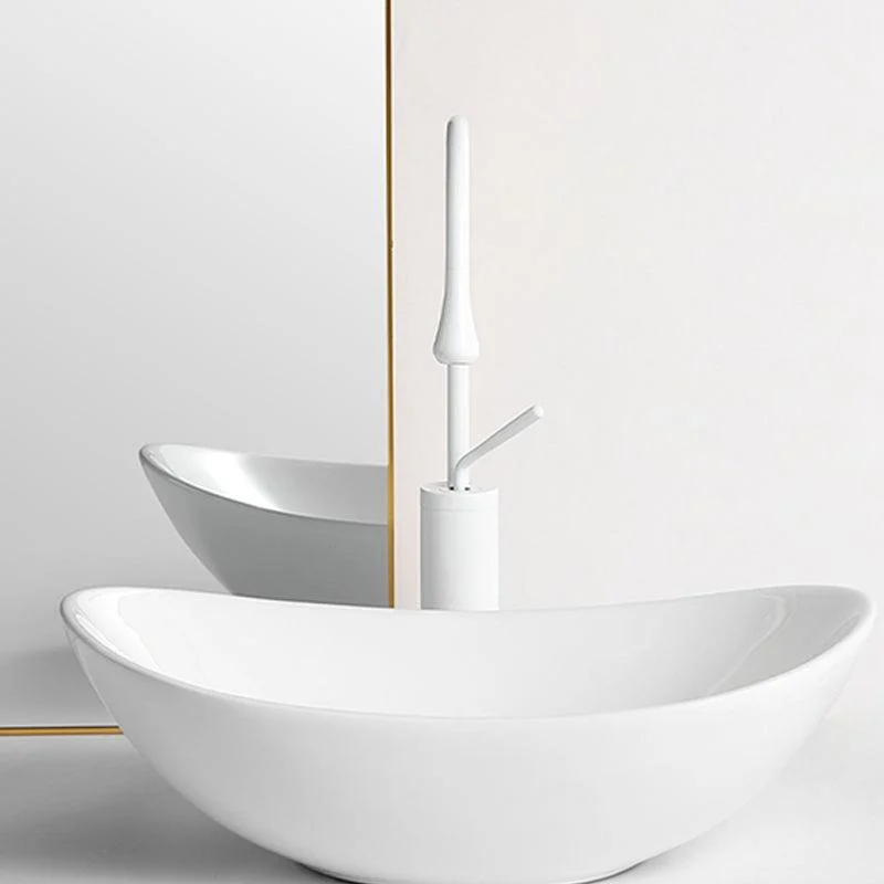 White Oval Vessel Sink Modern Style Porcelain Basin Sink with No Craftsmanship -Bathlova