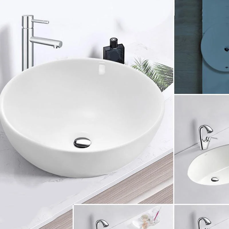 White Porcelain Bathroom Sink with Overflow Vessel Bathroom Sink -Bathlova