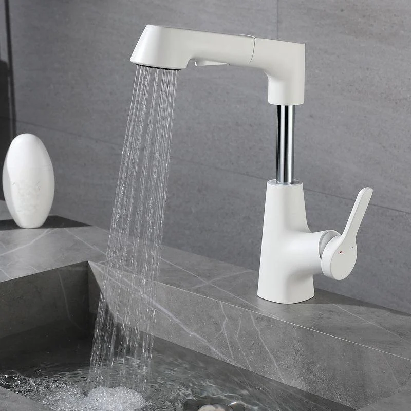 White Pull-out Bathroom Sink Tap Hot and Cold Water Adjustable Hand Held Tap -Bathlova