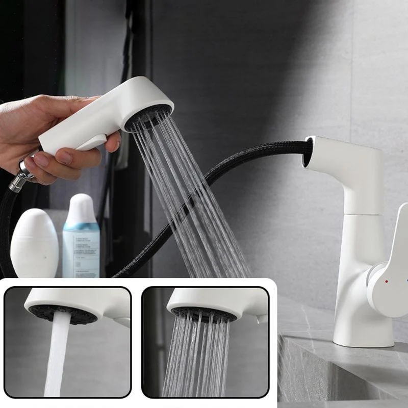 White Pull-out Bathroom Sink Tap Hot and Cold Water Adjustable Hand Held Tap -Bathlova