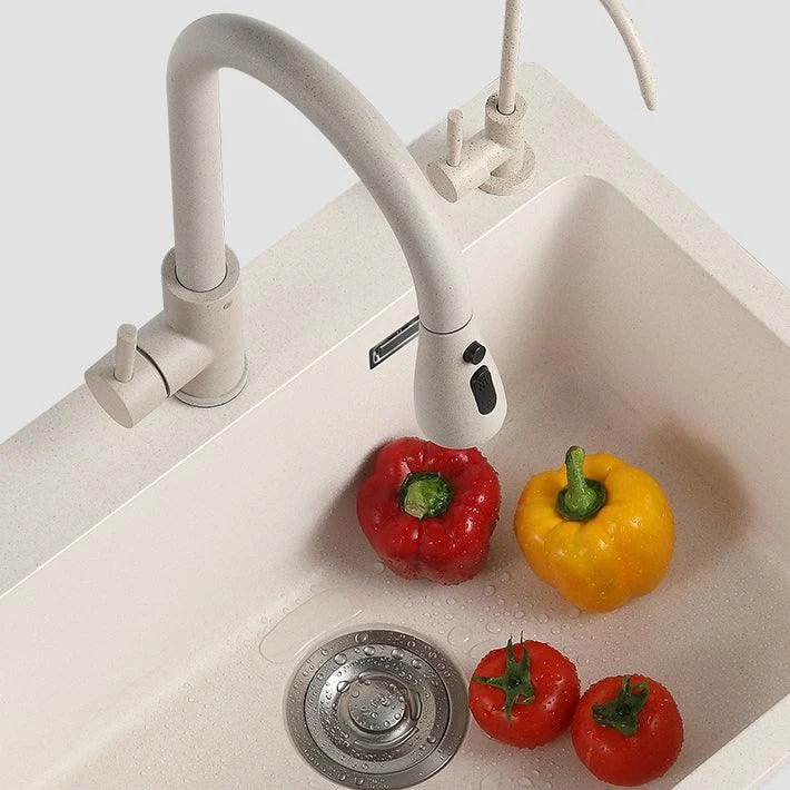 White Quartz Kitchen Sink Rectangle Single Bowl Sink with Basket Strainer -Bathlova