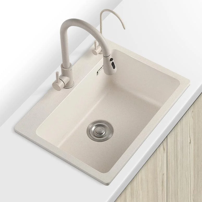 White Quartz Kitchen Sink Rectangle Single Bowl Sink with Basket Strainer -Bathlova