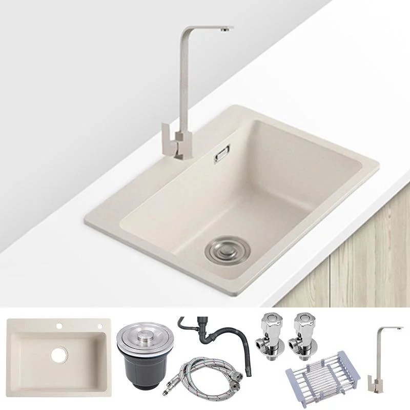 White Quartz Kitchen Sink Rectangle Single Bowl Sink with Basket Strainer -Bathlova