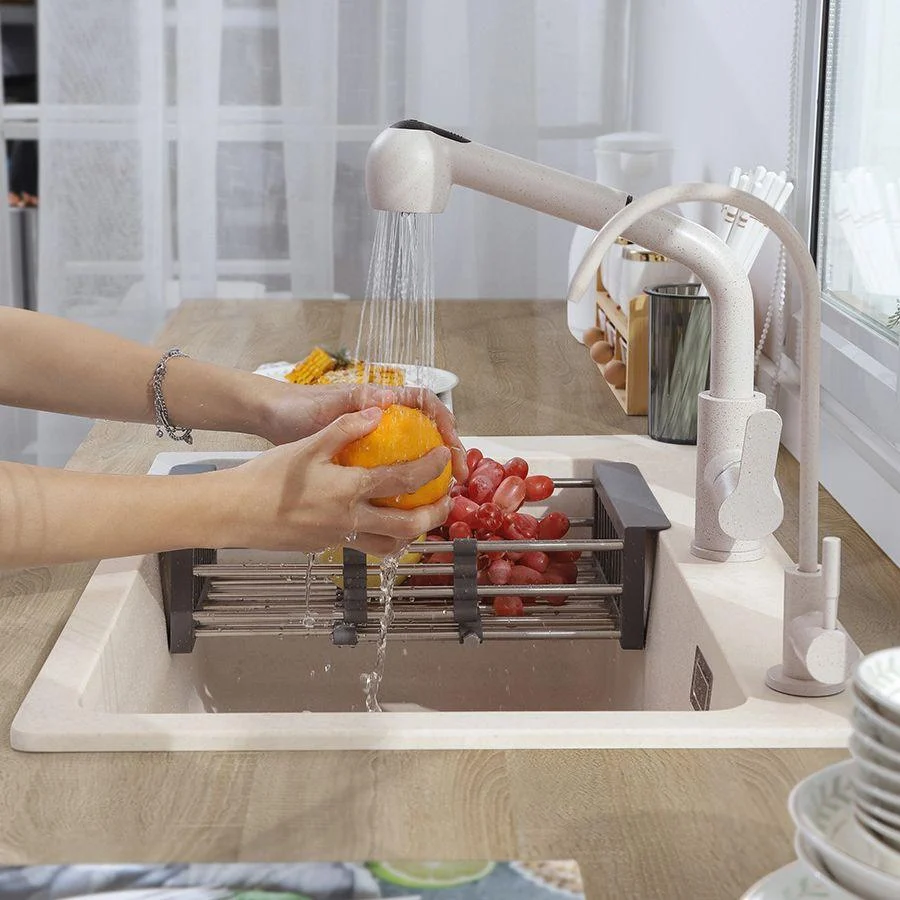 White Quartz Kitchen Sink Single Bowl Sink with Basket Strainer -Bathlova