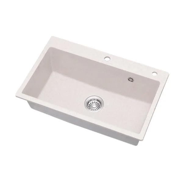 White Quartz Kitchen Sink Single Bowl Sink with Basket Strainer -Bathlova