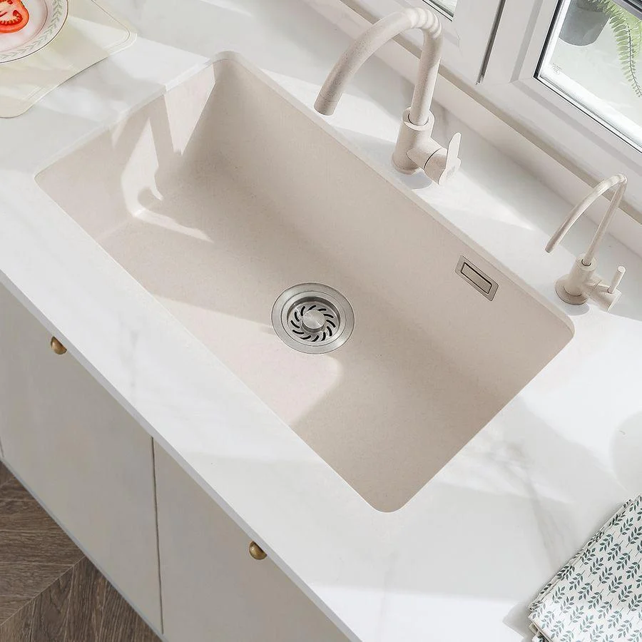 White Quartz Kitchen Sink Single Bowl Sink with Basket Strainer -Bathlova