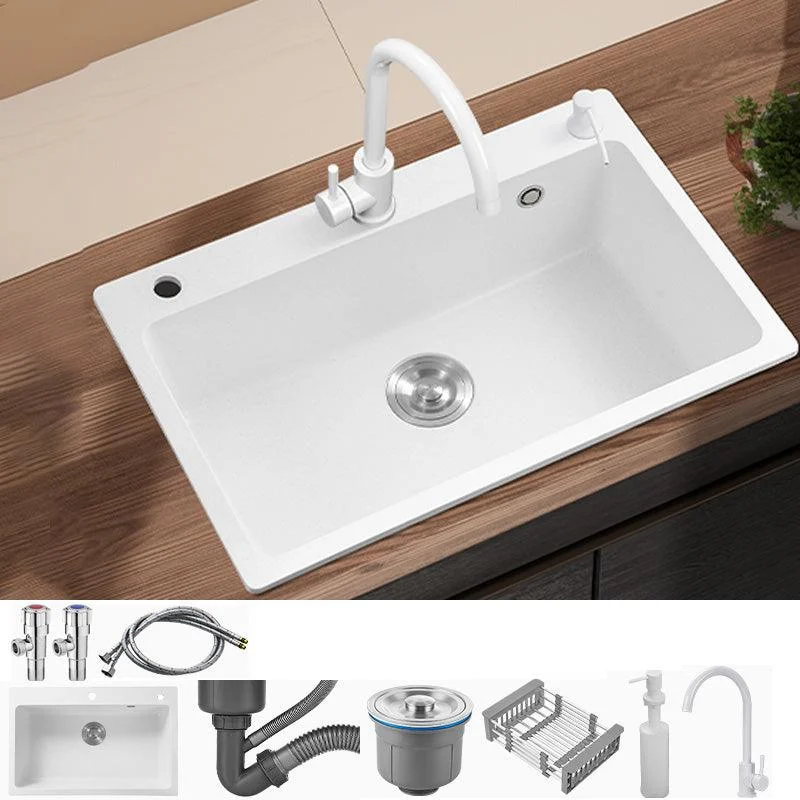 White Rectangle Kitchen Sink 2 Holes Drop-In Contemporary Sink -Bathlova