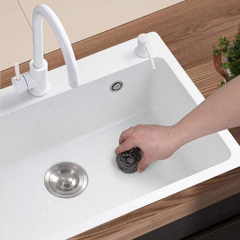 White Rectangle Kitchen Sink 2 Holes Drop-In Contemporary Sink -Bathlova