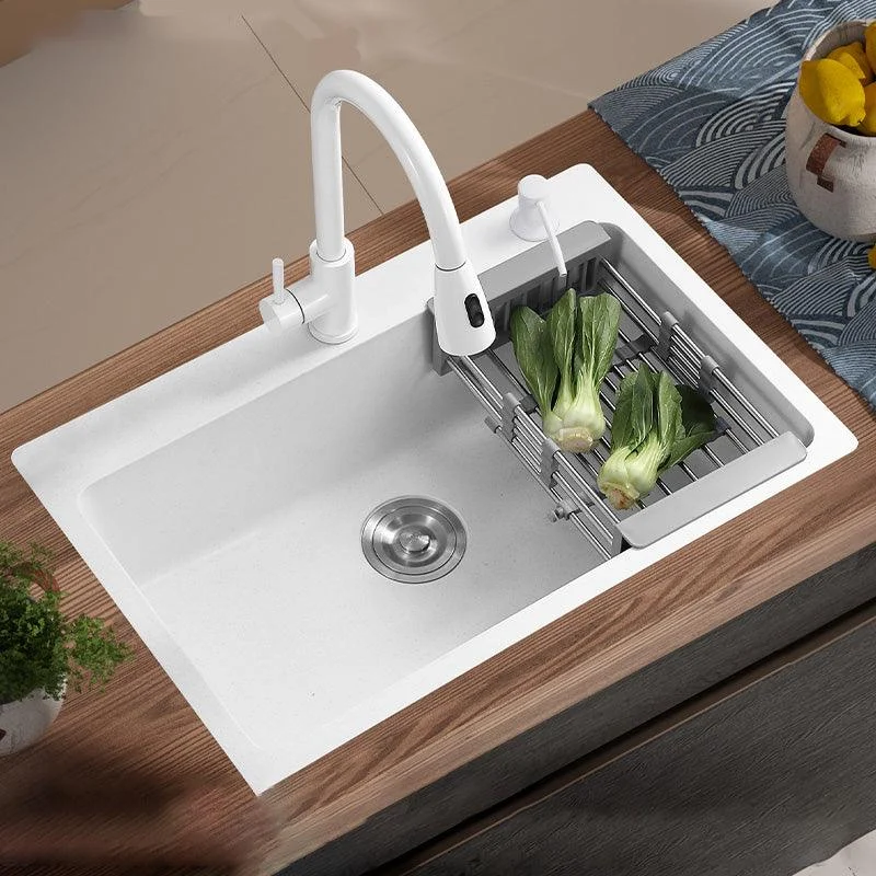 White Rectangle Kitchen Sink 2 Holes Drop-In Contemporary Sink -Bathlova