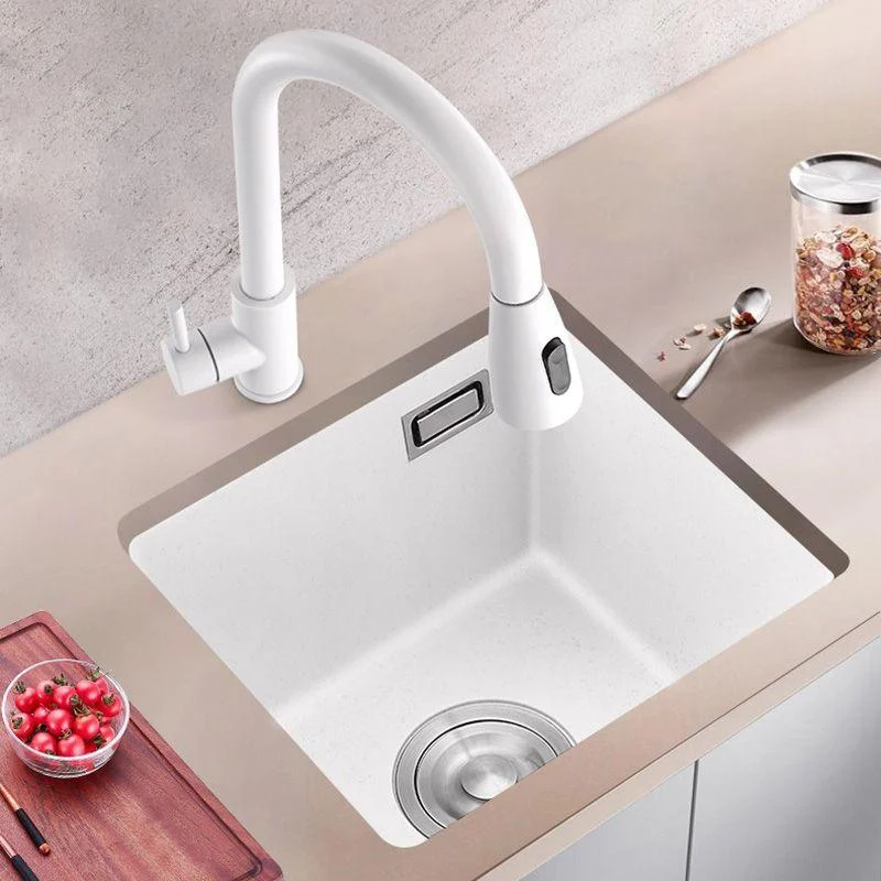 White Rectangle Kitchen Sink with Tap Single Bowl Quartz Sink -Bathlova