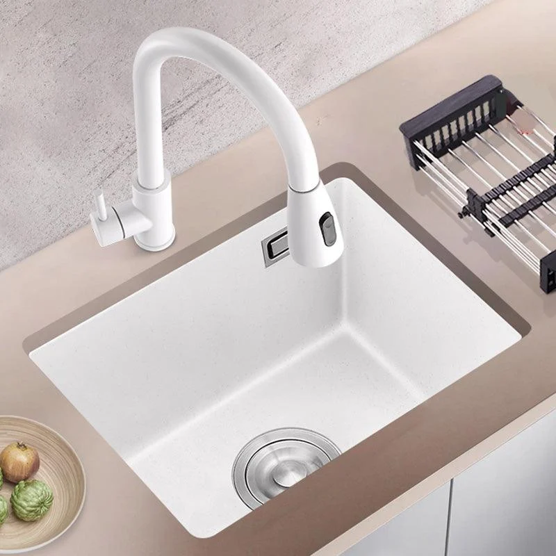 White Rectangle Kitchen Sink with Tap Single Bowl Quartz Sink -Bathlova