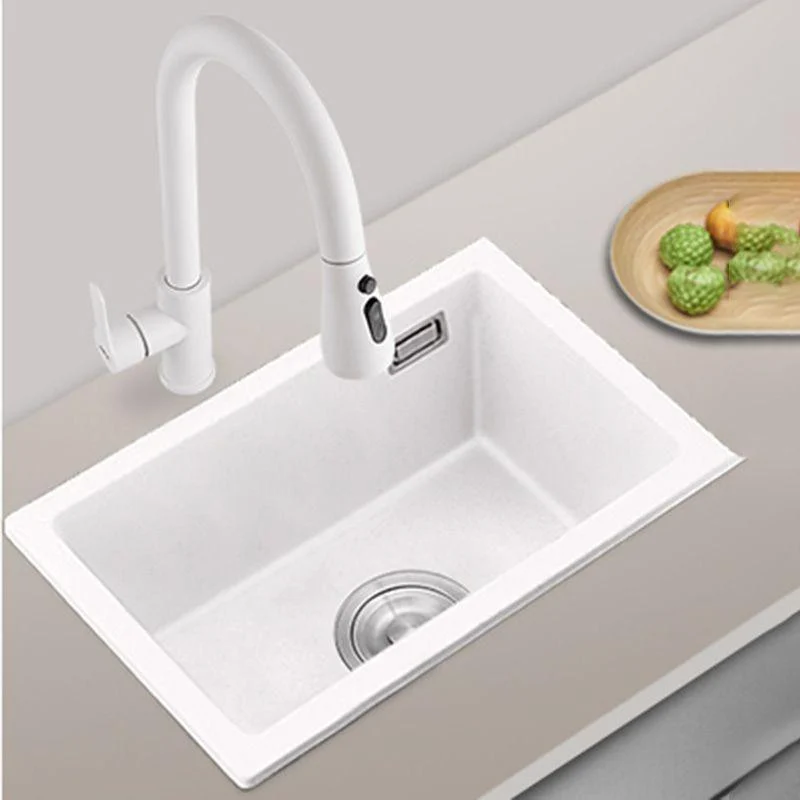 White Rectangle Kitchen Sink with Tap Single Bowl Quartz Sink -Bathlova