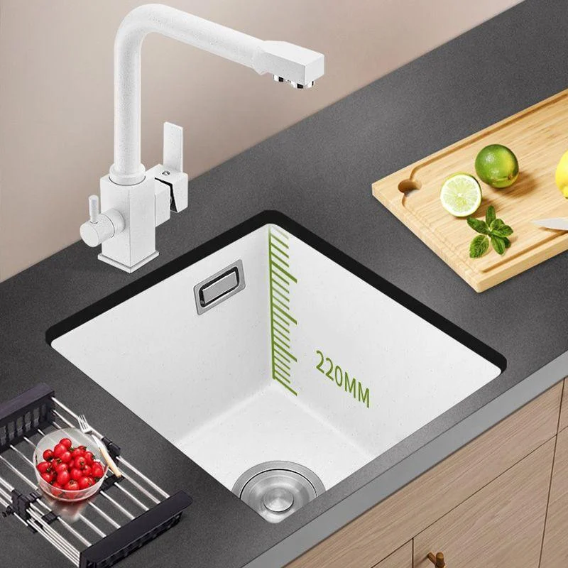 White Rectangle Kitchen Sink with Tap Single Bowl Quartz Sink -Bathlova