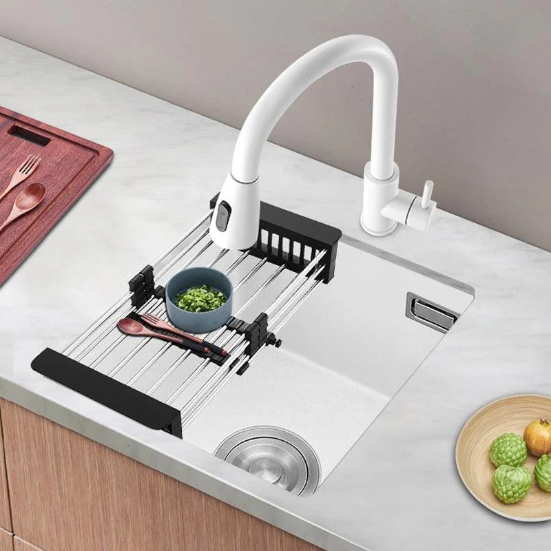 White Rectangle Kitchen Sink with Tap Single Bowl Quartz Sink -Bathlova