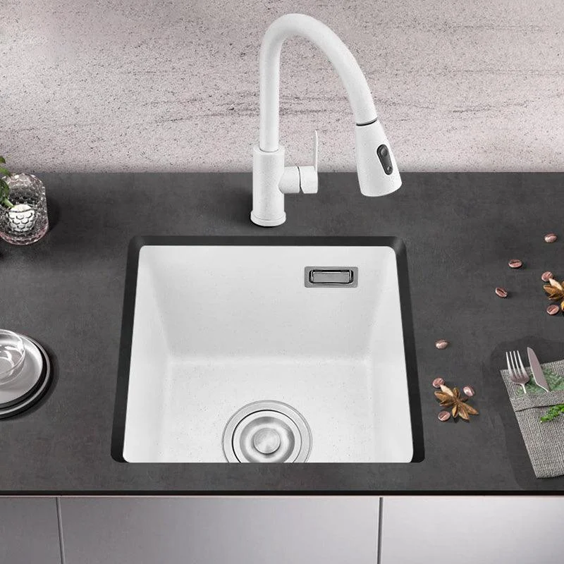 White Rectangle Kitchen Sink with Tap Single Bowl Quartz Sink -Bathlova