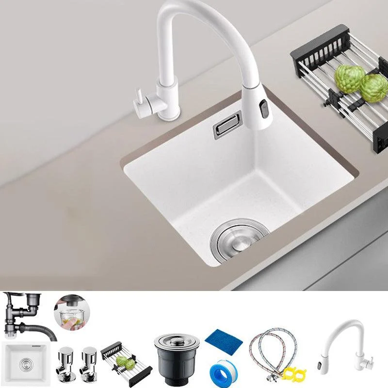 White Rectangle Kitchen Sink with Tap Single Bowl Quartz Sink -Bathlova