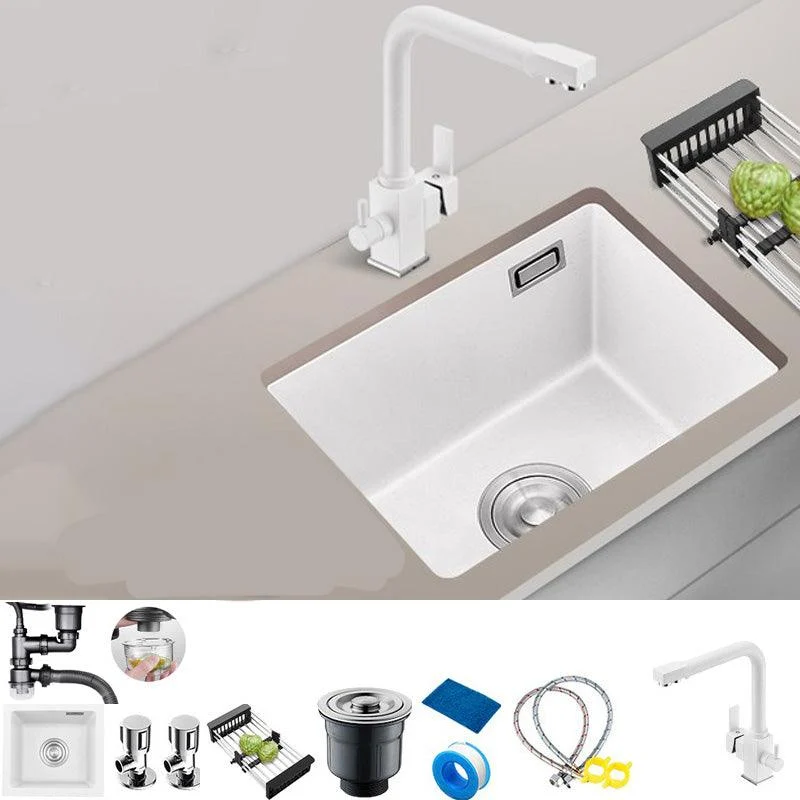 White Rectangle Kitchen Sink with Tap Single Bowl Quartz Sink -Bathlova