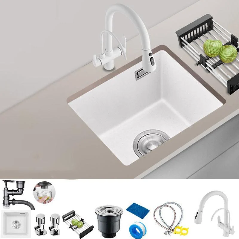 White Rectangle Kitchen Sink with Tap Single Bowl Quartz Sink -Bathlova