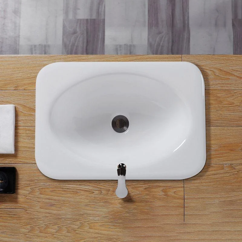 White Rectangular Bathroom Sink with Overflow Porcelain Drop-in Sink -Bathlova