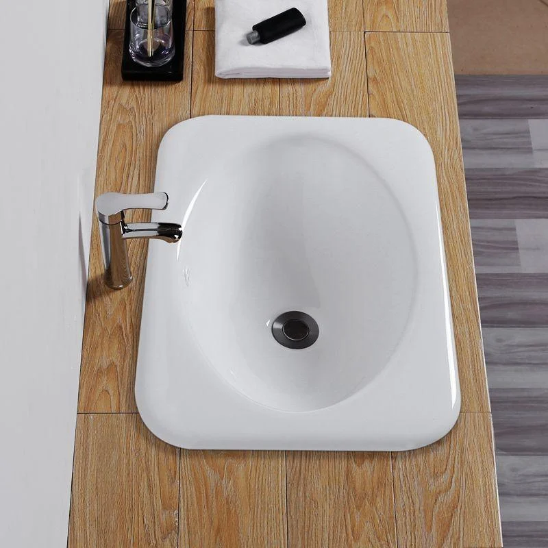 White Rectangular Bathroom Sink with Overflow Porcelain Drop-in Sink -Bathlova