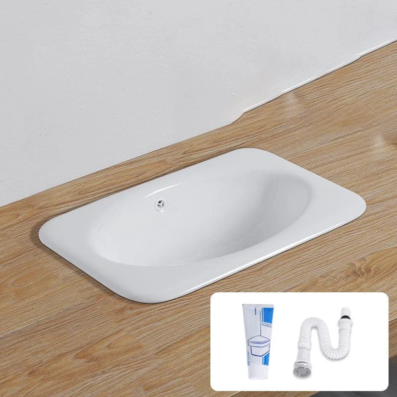 White Rectangular Bathroom Sink with Overflow Porcelain Drop-in Sink -Bathlova