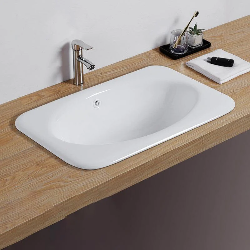 White Rectangular Bathroom Sink with Overflow Porcelain Drop-in Sink -Bathlova