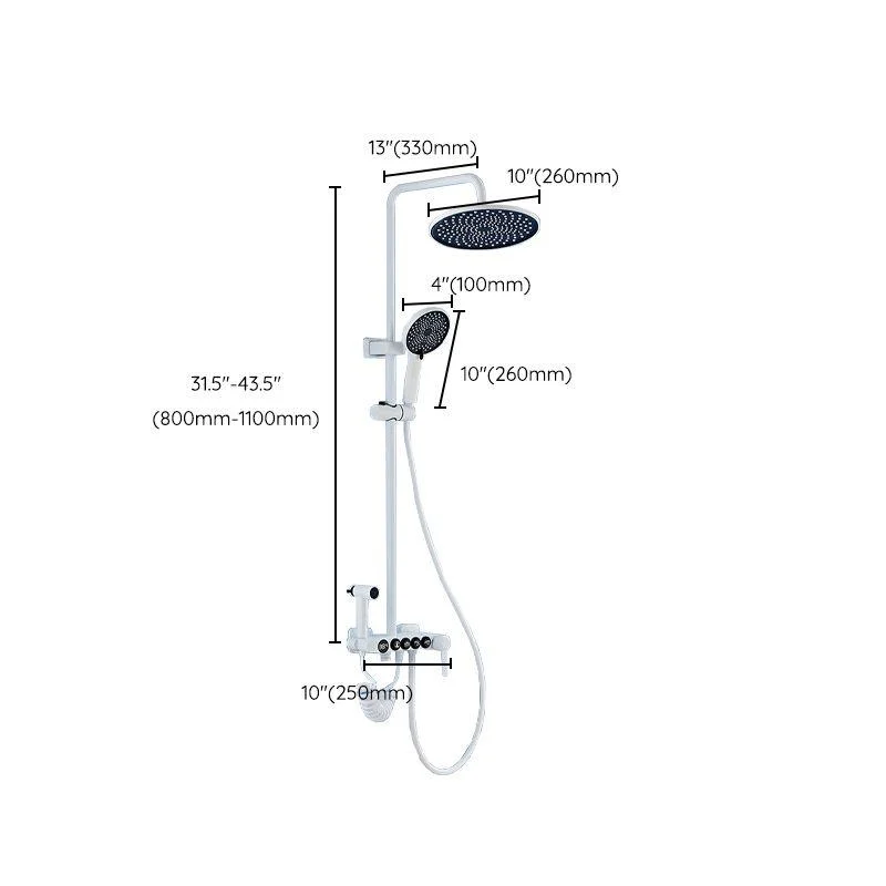 White Round Metal Shower Tap Valve Included Shower Head Shower on Wall -Bathlova