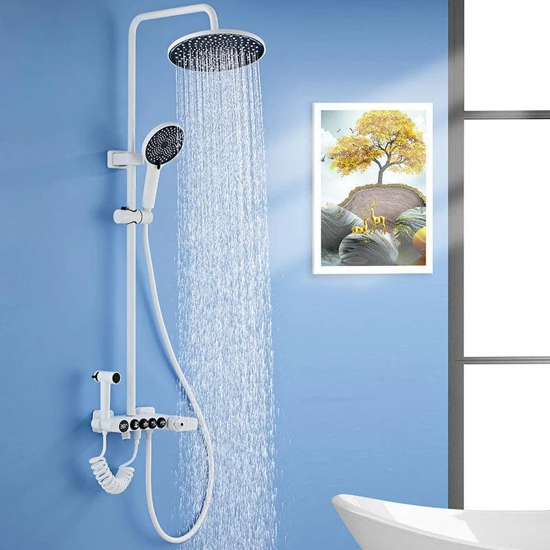 White Round Metal Shower Tap Valve Included Shower Head Shower on Wall -Bathlova