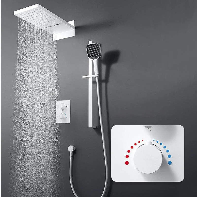 White Shower Set into The Wall Concealed Waterfall Thermostatic Shower Set Full Copper -Bathlova