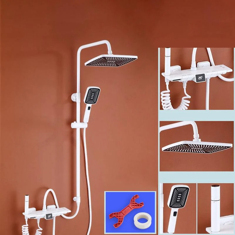 White Shower System Adjustable Spray Pattern Shower Arm Square Wall Mount Shower System -Bathlova